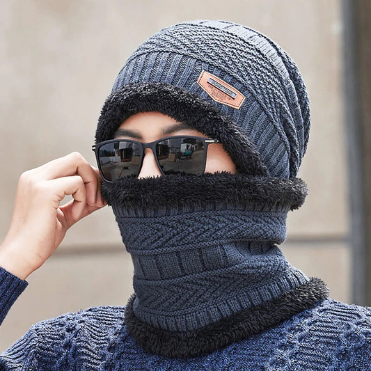 Wool Cap With Neck Warmer | Beanie And Scarf Set With Fleece Mask | Winter Thermal Wool Cap For Men And Women (Blue)