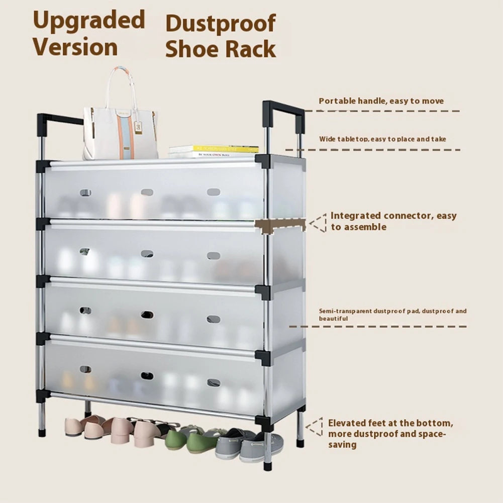 Multi Layer Dustproof Shoe Rack Organizer With Cover Foldable Plastic Shoe Storage Cabinet Durable Quality - 5 Layer