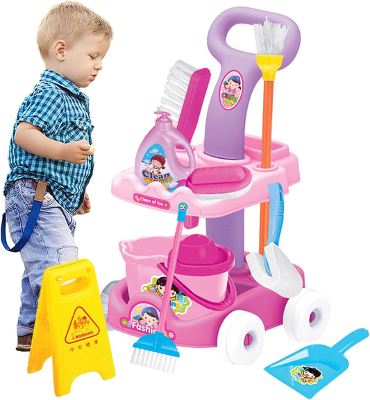 Child Sanitary Trolley, Toddler Cleaning Kit, Casdonn Toy Shopping Basket, Kids Cleaning Toy Set Realistic shape, Household Sweeping Toys for Shopping Trip, Todlers, Girls, Boys Age 3-6