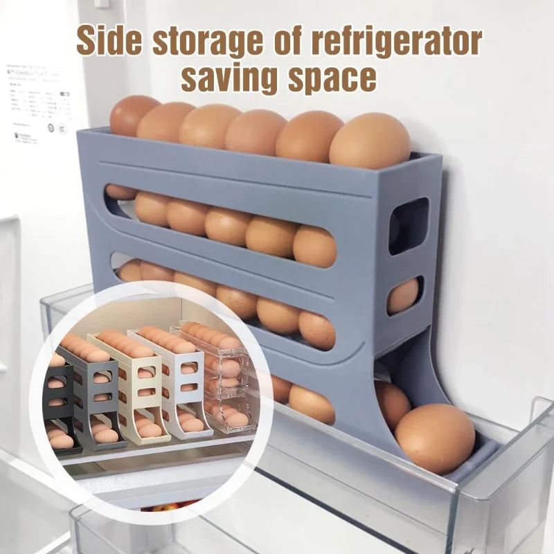 Egg storage rack with a 4-tier slanted design, holds 30 eggs. Large capacity for refrigerator cabinetskitchen accessories(White)