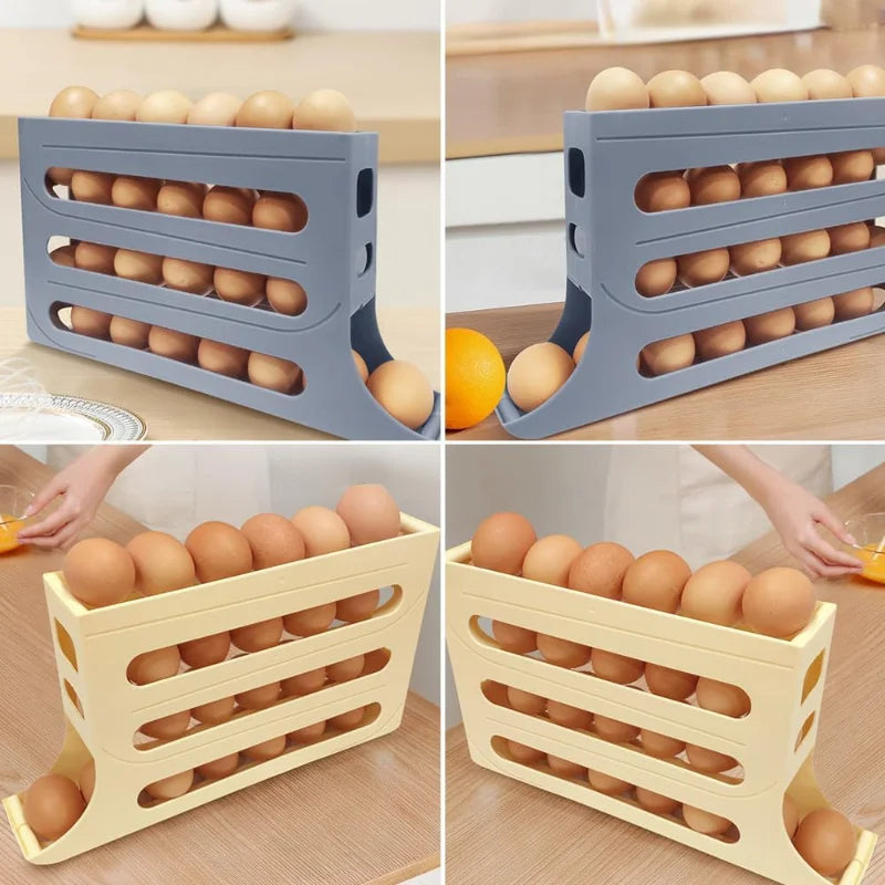 Egg storage rack with a 4-tier slanted design, holds 30 eggs. Large capacity for refrigerator cabinetskitchen accessories(White)