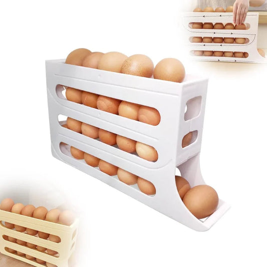 Egg storage rack with a 4-tier slanted design, holds 30 eggs. Large capacity for refrigerator cabinetskitchen accessories(White)