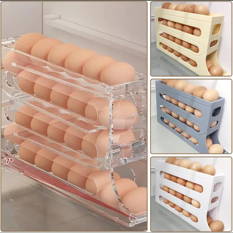 Egg storage rack with a 4-tier slanted design, holds 30 eggs. Large capacity for refrigerator cabinetskitchen accessories(White)
