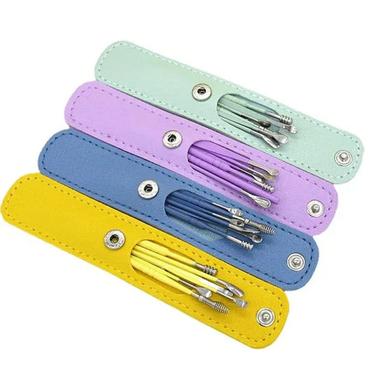 Set Of 6 Ear Pick Earwax Removal Kit, Ear Care Set, Ear Wax Removal Tool, Stainless Steel Earpick Wax Remover Piercing Kit, Earwax Collector Cleaning Ear Care Tools, Ear Wax Curette Spoon