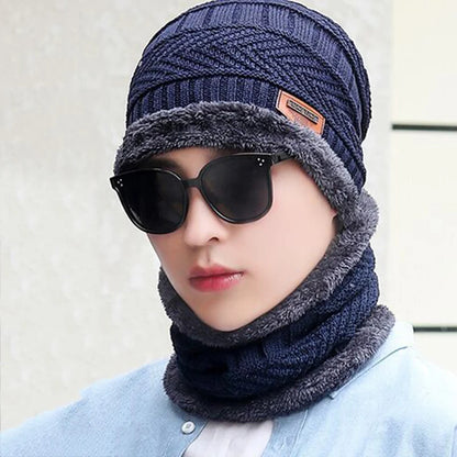 Wool Cap With Neck Warmer | Beanie And Scarf Set With Fleece Mask | Winter Thermal Wool Cap For Men And Women (Blue)