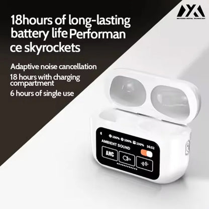 A9 Pro Earbuds With Anc Technology Sleek Matte Black Design Led Indicator Built In Screen And Clear Sound Quality - Black