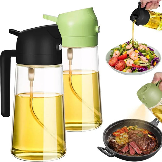 2 in 1 Glass Oil Sprayer and Dispenser, Sprayable and Pourable Oil Bottle 500 ml Random color