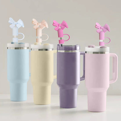 Buy 1 Get 1 Free – Silicone Straw Cover Cap for Stanley Cup | 10mm 3D Bow & Animal Straw Topper | Dust-Proof, Reusable Drinking Straw Tips