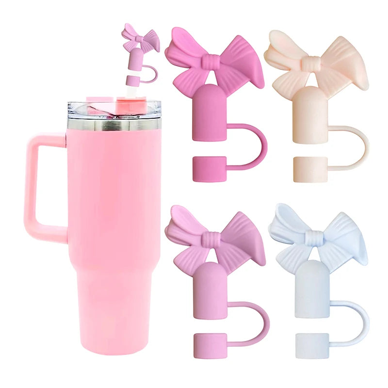 Buy 1 Get 1 Free – Silicone Straw Cover Cap for Stanley Cup | 10mm 3D Bow & Animal Straw Topper | Dust-Proof, Reusable Drinking Straw Tips