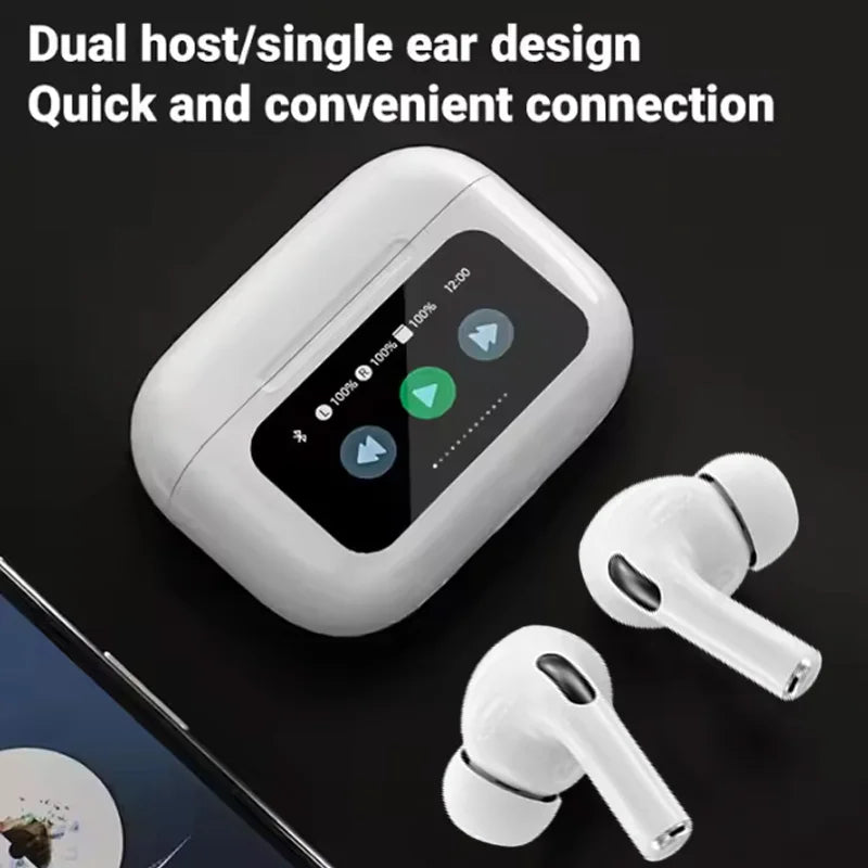 A9 Pro Earbuds With Anc Technology Sleek Matte Black Design Led Indicator Built In Screen And Clear Sound Quality - Black