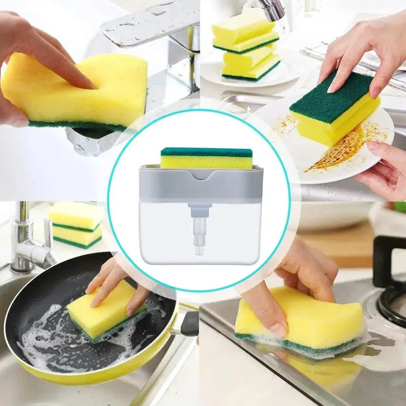 2-in-1 Soap Pump & Sponge Caddy Dispenser | Kitchen Liquid Soap Dispenser with Sponge Holder for Easy Dishwashing without sponge