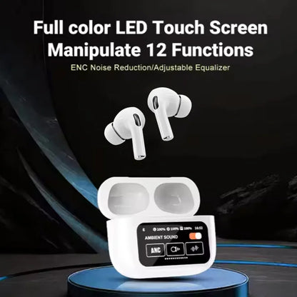 A9 Pro Earbuds With Anc Technology Sleek Matte Black Design Led Indicator Built In Screen And Clear Sound Quality - Black