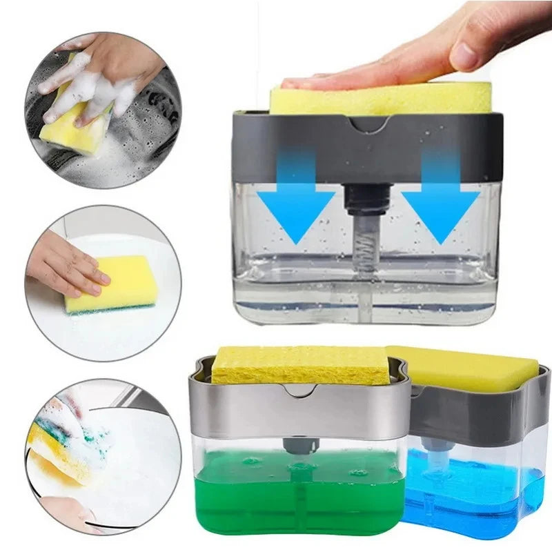 2-in-1 Soap Pump & Sponge Caddy Dispenser | Kitchen Liquid Soap Dispenser with Sponge Holder for Easy Dishwashing without sponge