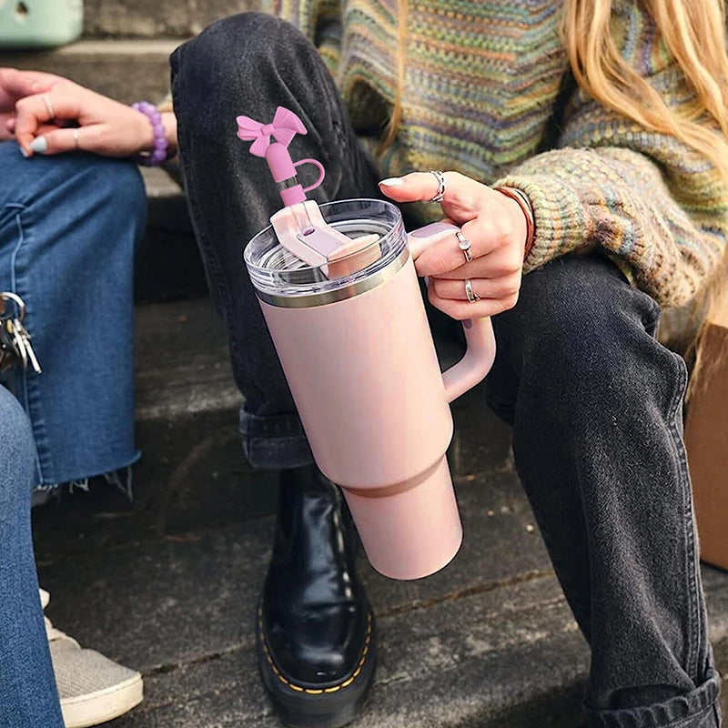 Buy 1 Get 1 Free – Silicone Straw Cover Cap for Stanley Cup | 10mm 3D Bow & Animal Straw Topper | Dust-Proof, Reusable Drinking Straw Tips