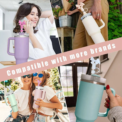 Buy 1 Get 1 Free – Silicone Straw Cover Cap for Stanley Cup | 10mm 3D Bow & Animal Straw Topper | Dust-Proof, Reusable Drinking Straw Tips