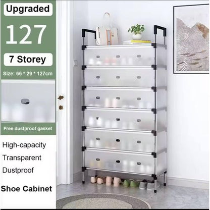 Multi Layer Dustproof Shoe Rack Organizer With Cover Foldable Plastic Shoe Storage Cabinet Durable Quality - 5 Layer