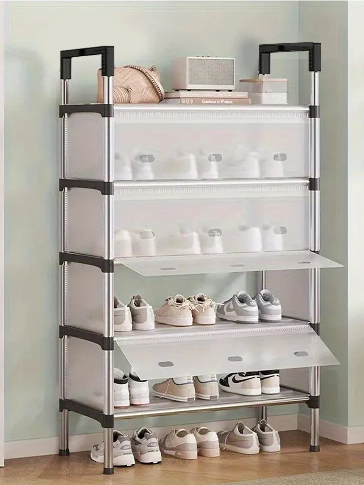 Multi Layer Dustproof Shoe Rack Organizer With Cover Foldable Plastic Shoe Storage Cabinet Durable Quality - 5 Layer