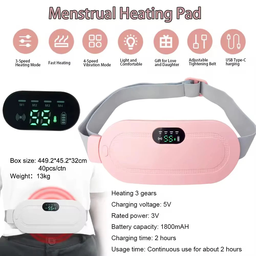 Portable Cordless Massage Belt Fast Heating Menstrual Heating Pad and Waist Wrap for Women Digital for Periods