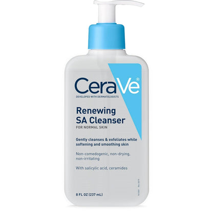 CeraVe Renewing Salicylic Acid Cleanser, Formulated With Hyaluronic Acid, Niacinamide, & Ceramides, Gentle BHA Exfoliating Face Wash Smooths & Softens Skin, Non Comedogenic & Fragrance Free, 16 Ounce