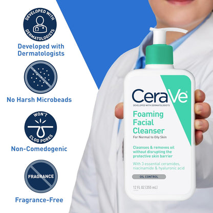 CeraVe Foaming Facial Cleanser features ceramides, hyaluronic acid, and niacinamide, and is formulated to help to maintain your skin’s protective barrier, lock in moisture, and calm your skin.