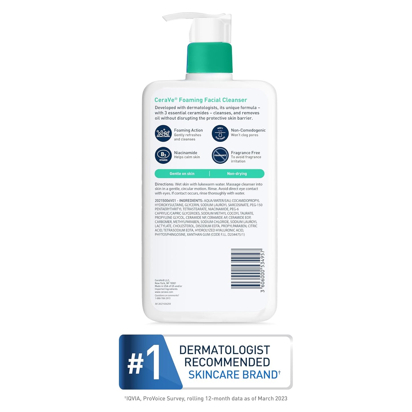 CeraVe Foaming Facial Cleanser features ceramides, hyaluronic acid, and niacinamide, and is formulated to help to maintain your skin’s protective barrier, lock in moisture, and calm your skin.