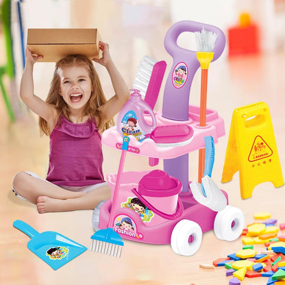 Child Sanitary Trolley, Toddler Cleaning Kit, Casdonn Toy Shopping Basket, Kids Cleaning Toy Set Realistic shape, Household Sweeping Toys for Shopping Trip, Todlers, Girls, Boys Age 3-6