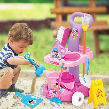 Child Sanitary Trolley, Toddler Cleaning Kit, Casdonn Toy Shopping Basket, Kids Cleaning Toy Set Realistic shape, Household Sweeping Toys for Shopping Trip, Todlers, Girls, Boys Age 3-6