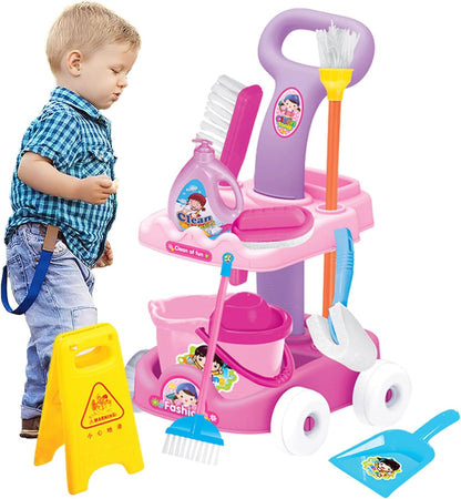 Child Sanitary Trolley, Toddler Cleaning Kit, Casdonn Toy Shopping Basket, Kids Cleaning Toy Set Realistic shape, Household Sweeping Toys for Shopping Trip, Todlers, Girls, Boys Age 3-6