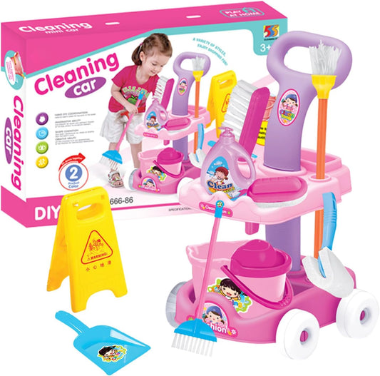Child Sanitary Trolley, Toddler Cleaning Kit, Casdonn Toy Shopping Basket, Kids Cleaning Toy Set Realistic shape, Household Sweeping Toys for Shopping Trip, Todlers, Girls, Boys Age 3-6