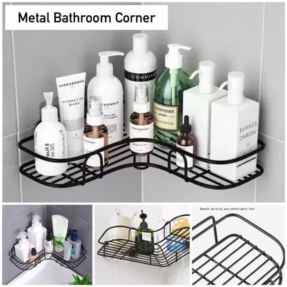 No Drilling Bathroom Triangle Rack Wall Mounted Storage Shelf Toilet Washstand Kitchen Organizer Iron Material Single Layer Hook