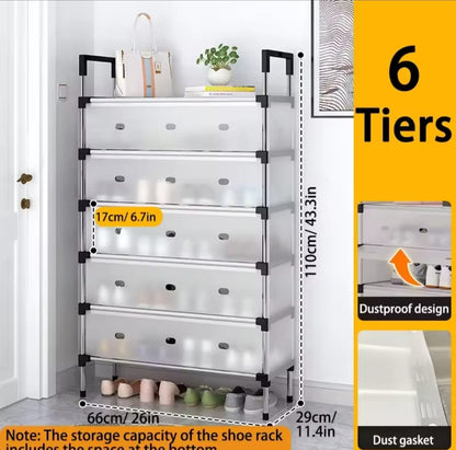 Multi Layer Dustproof Shoe Rack Organizer With Cover Foldable Plastic Shoe Storage Cabinet Durable Quality - 5 Layer