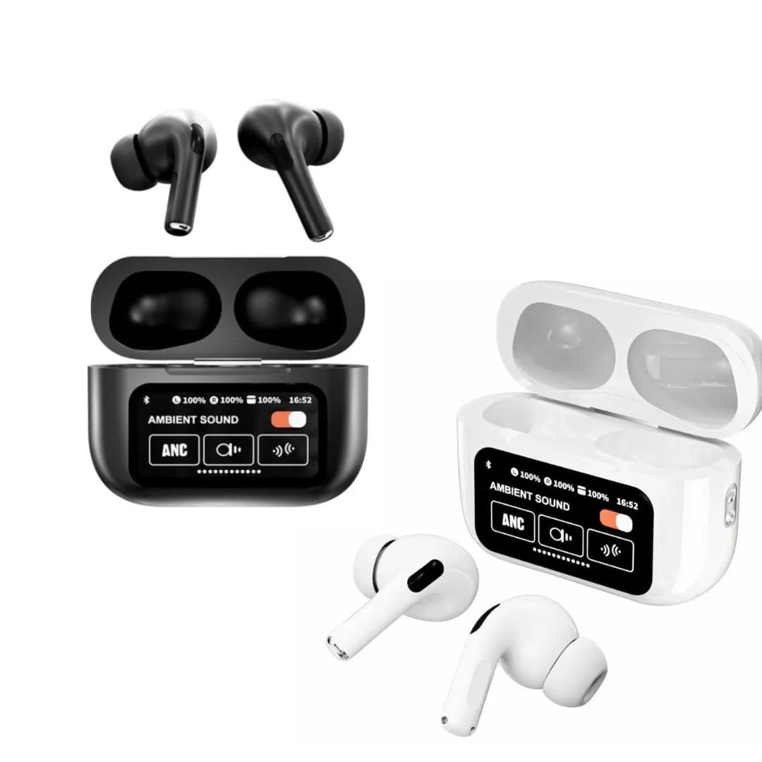A9 Pro Earbuds With Anc Technology Sleek Matte Black Design Led Indicator Built In Screen And Clear Sound Quality - Black
