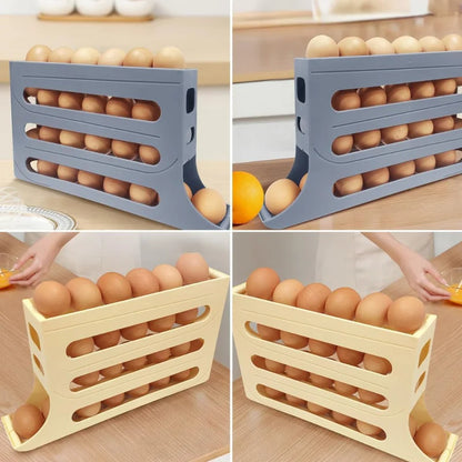 Egg storage rack with a 4-tier slanted design, holds 30 eggs. Large capacity for refrigerator cabinetskitchen accessories(White)