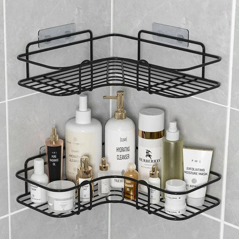 No Drilling Bathroom Triangle Rack Wall Mounted Storage Shelf Toilet Washstand Kitchen Organizer Iron Material Single Layer Hook