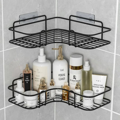 No Drilling Bathroom Triangle Rack Wall Mounted Storage Shelf Toilet Washstand Kitchen Organizer Iron Material Single Layer Hook