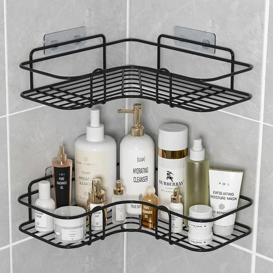 No Drilling Bathroom Triangle Rack Wall Mounted Storage Shelf Toilet Washstand Kitchen Organizer Iron Material Single Layer Hook