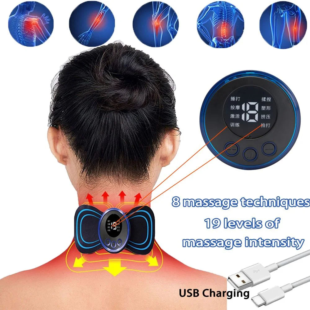 EMS Mini Electric Neck Back Body Massager Cervical Electric Neck Back Massager Muscle Therapy Pressure Pain