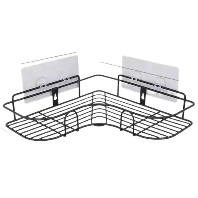 No Drilling Bathroom Triangle Rack Wall Mounted Storage Shelf Toilet Washstand Kitchen Organizer Iron Material Single Layer Hook