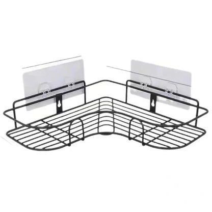 No Drilling Bathroom Triangle Rack Wall Mounted Storage Shelf Toilet Washstand Kitchen Organizer Iron Material Single Layer Hook