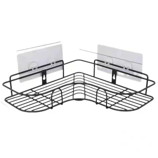 No Drilling Bathroom Triangle Rack Wall Mounted Storage Shelf Toilet Washstand Kitchen Organizer Iron Material Single Layer Hook