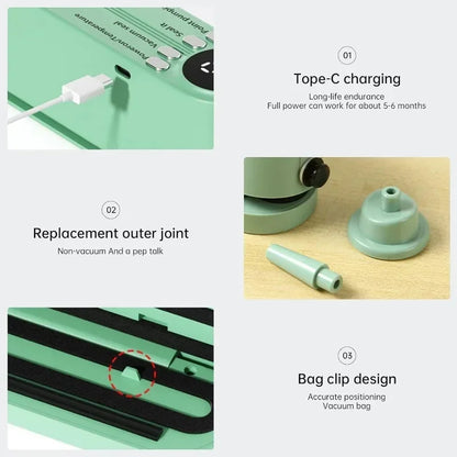 3-in-1 Mini Automatic Vacuum Sealing Machine Wireless Electric Vacuum Storage Bag Pump Portable Vacuum Sealant Packaging Machine