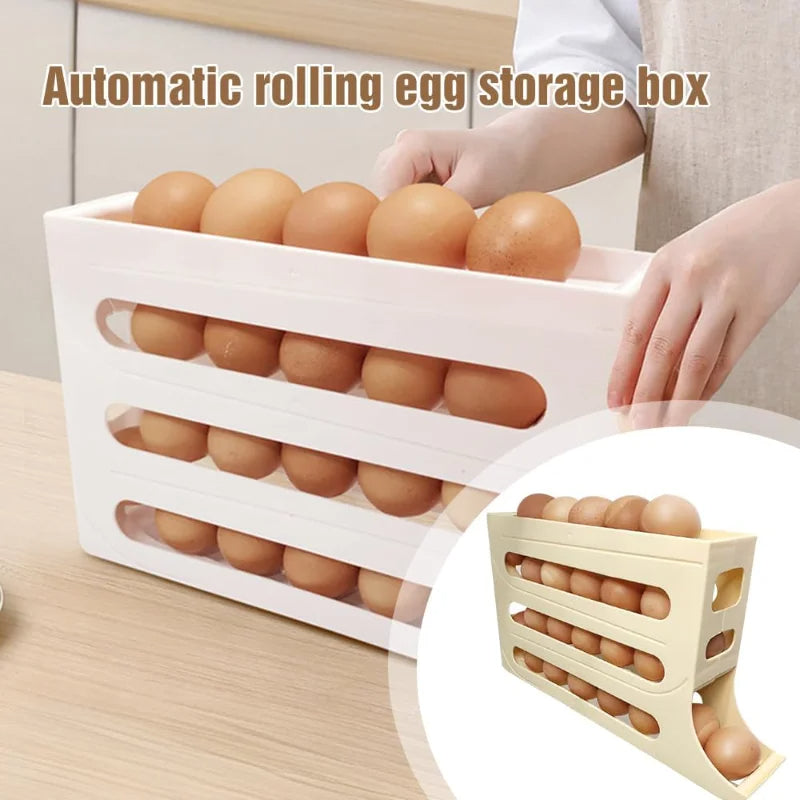Egg storage rack with a 4-tier slanted design, holds 30 eggs. Large capacity for refrigerator cabinetskitchen accessories(White)