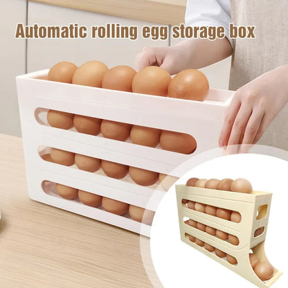 Egg storage rack with a 4-tier slanted design, holds 30 eggs. Large capacity for refrigerator cabinetskitchen accessories(White)