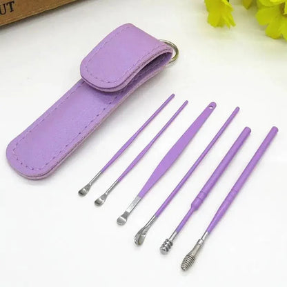 Set Of 6 Ear Pick Earwax Removal Kit, Ear Care Set, Ear Wax Removal Tool, Stainless Steel Earpick Wax Remover Piercing Kit, Earwax Collector Cleaning Ear Care Tools, Ear Wax Curette Spoon